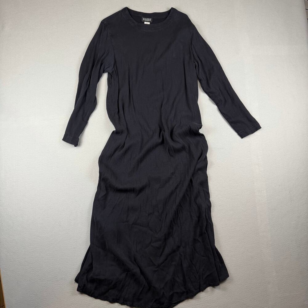 Eileen Fisher Black Tencel Midi Dress Made in USA Size M